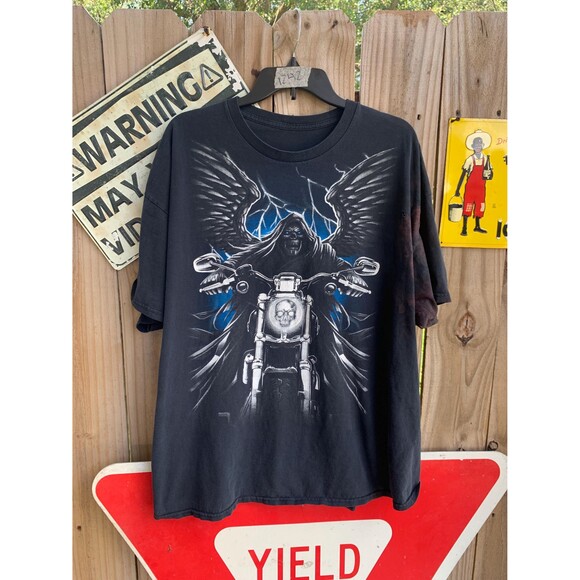 Vintage Y2K Grim Reaper Angel Biker Distressed Tshirt Size XXL - Picture 1 of 7